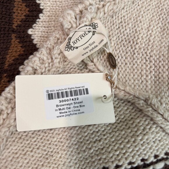Joyfolie Bronwyn Knit Shawl With Fringe Trim In Brown/Oat Chevron Pattern women - Picture 6 of 8